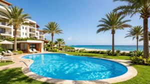 Oaks Caloundra resort with pool and ocean view.