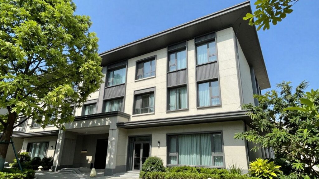 Oaks Embassy Adelaide hotel exterior with trees and blue sky.