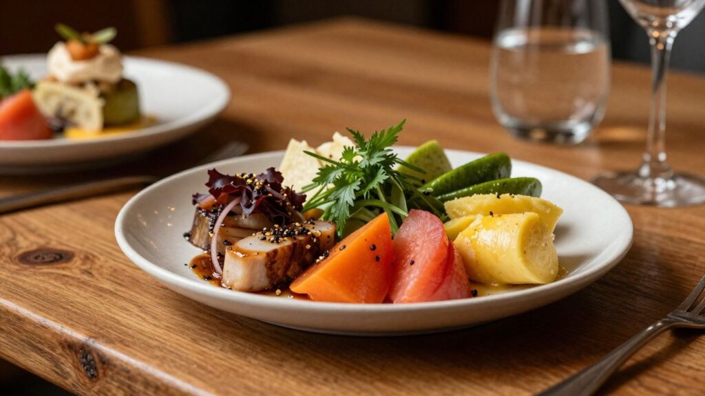 Gourmet dish at Oak & Vine Restaurant