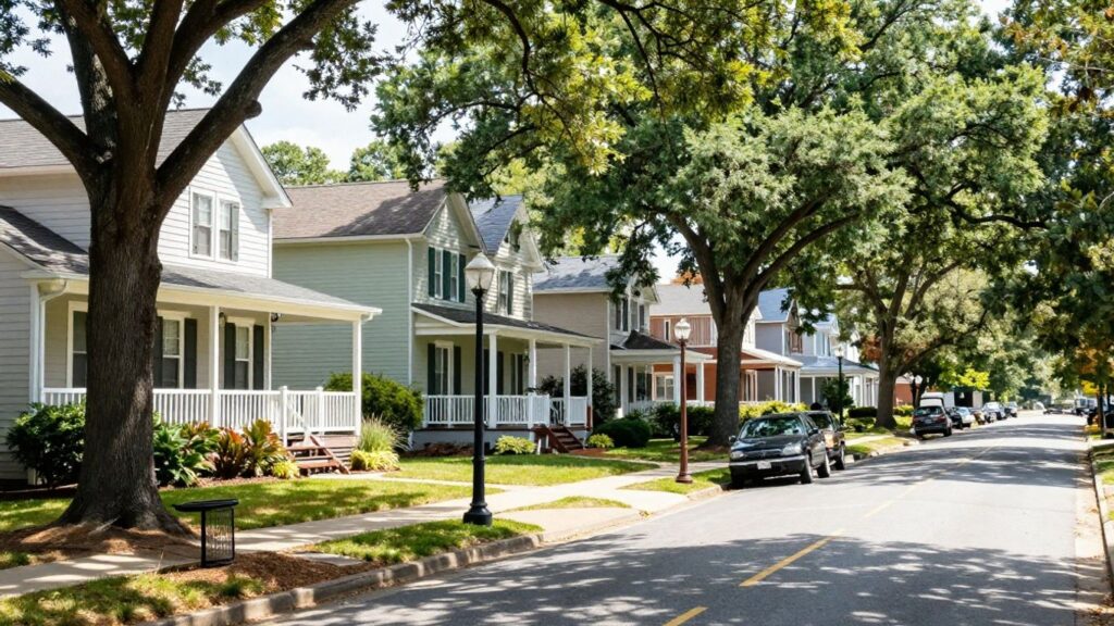 Street view of The Oaks neighborhood in Charlotte, NC.