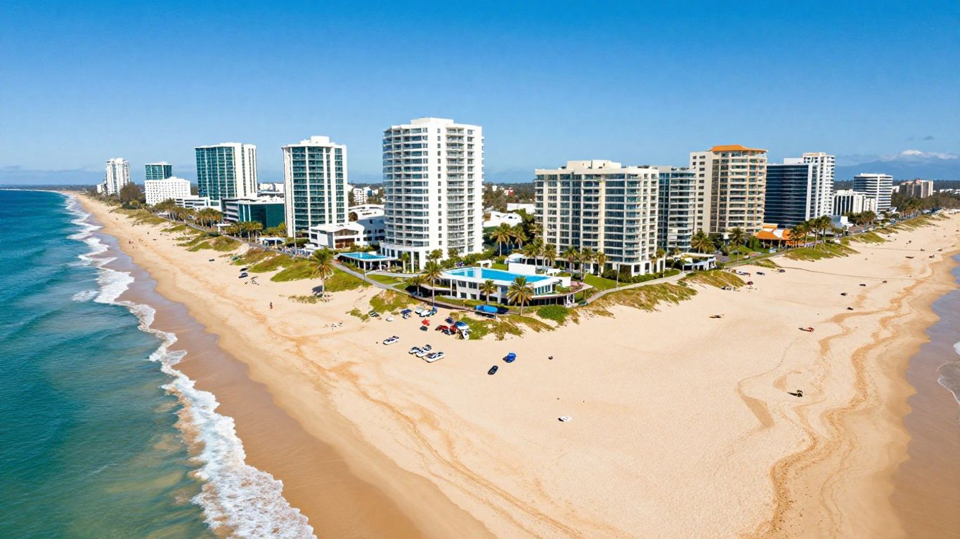 Beachfront Gold Coast apartments with ocean and palm trees