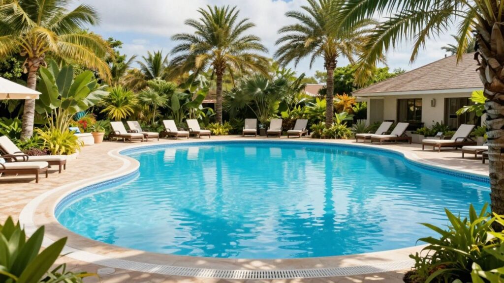 Oaks Port Douglas Resort pool with tropical plants.
