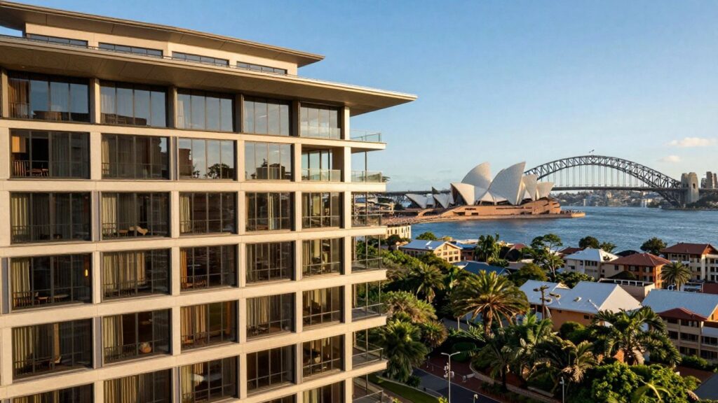 Luxury hotel overlooking Sydney skyline and harbor attractions