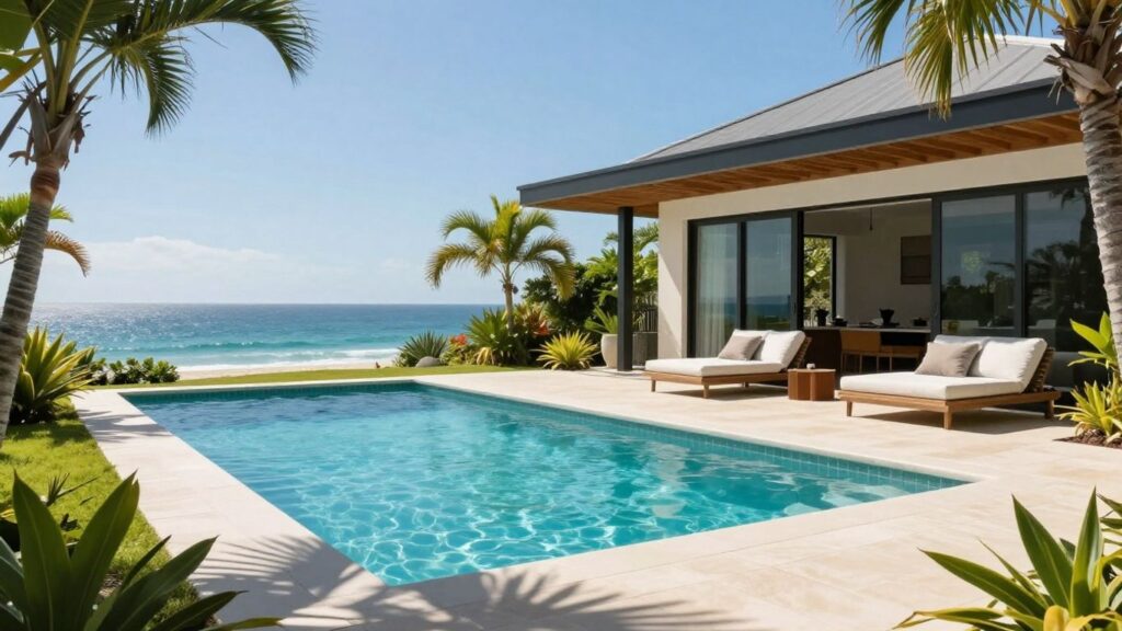 Luxury Gold Coast holiday home with pool and ocean view.