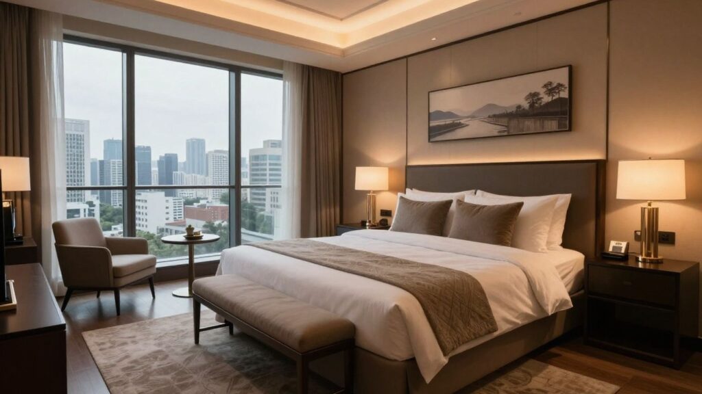 Luxury hotel suite with city view