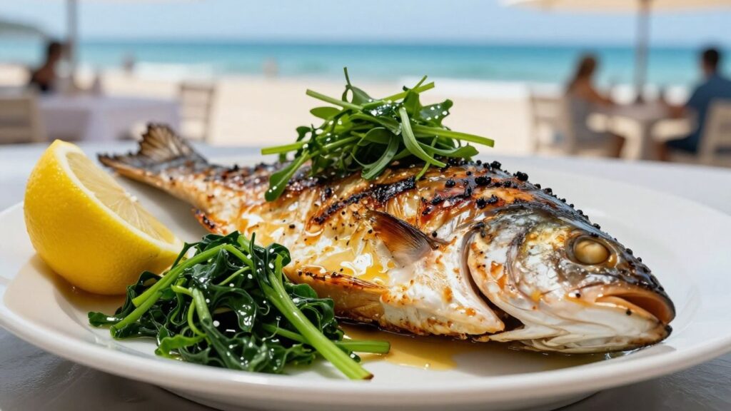 Coolangatta Surf Club menu item: grilled fish and salad.