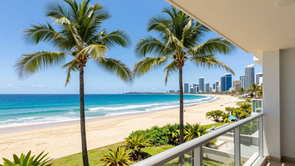 Luxury Broadbeach holiday rental with ocean and skyline views.