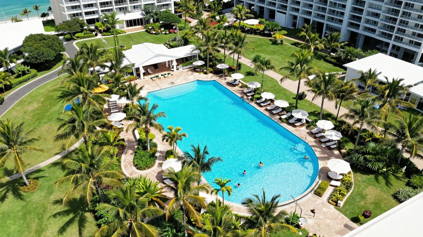 Treasure Island Resort Gold Coast aerial view with pool.