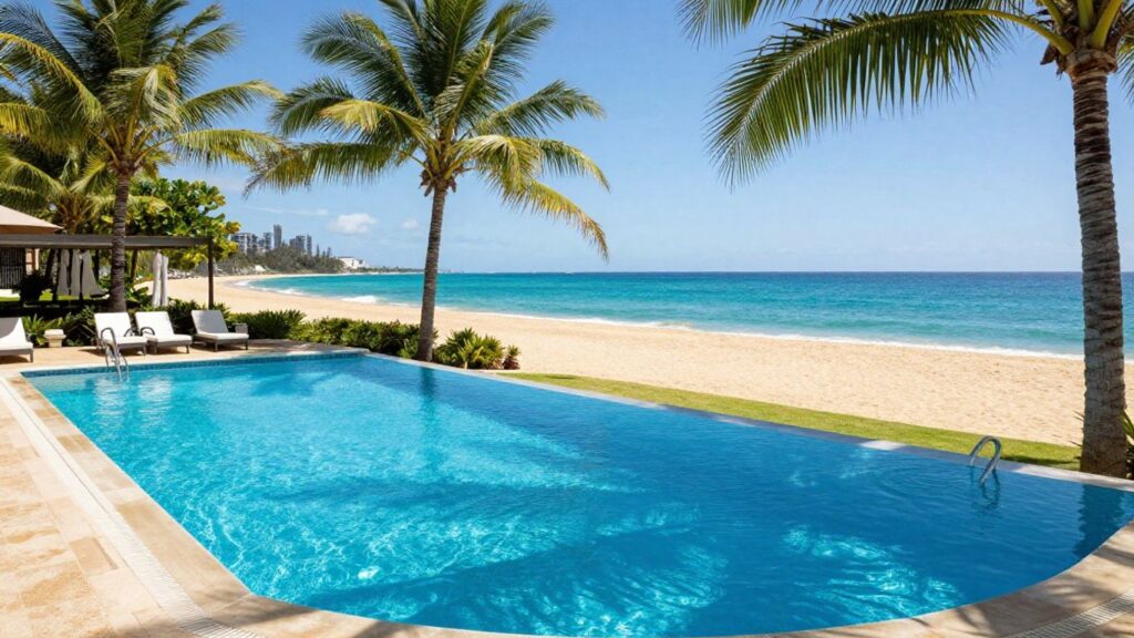 Coolangatta hotel pool with beach and ocean views.