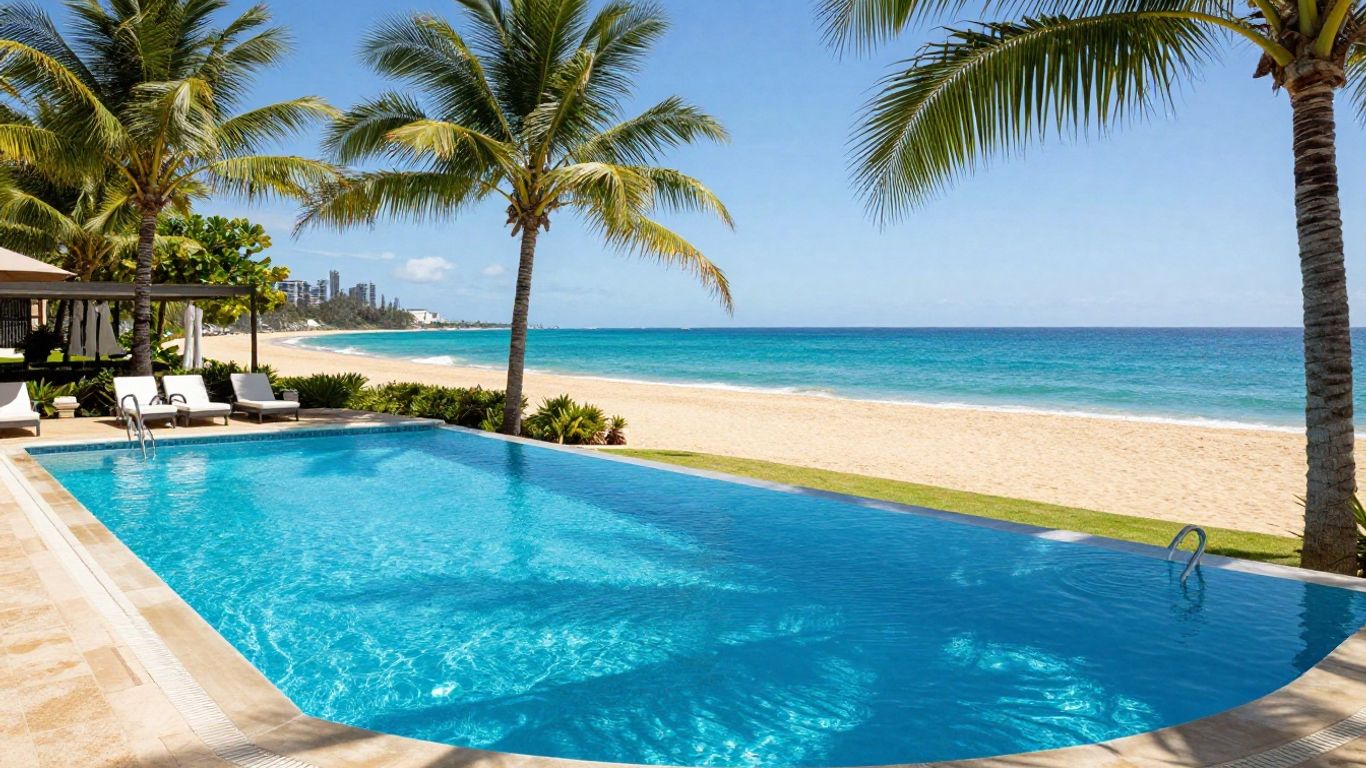 Coolangatta hotel pool with beach and ocean views.